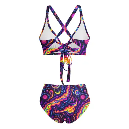 Soulisfree Psychedelic Nebula Vibrant  Glitch Cross Bikini