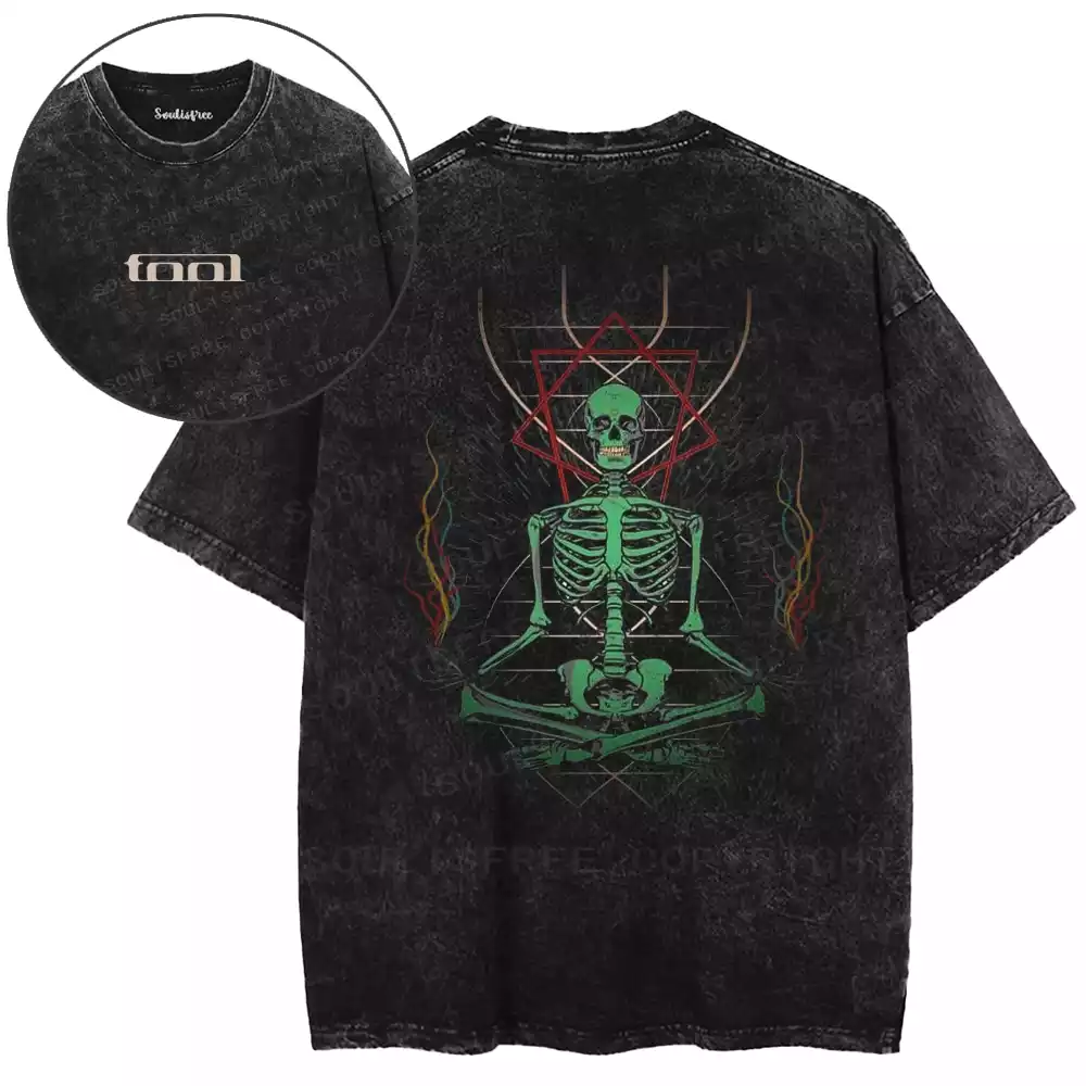 Meditating Skeleton Symbol Washed T-shirt