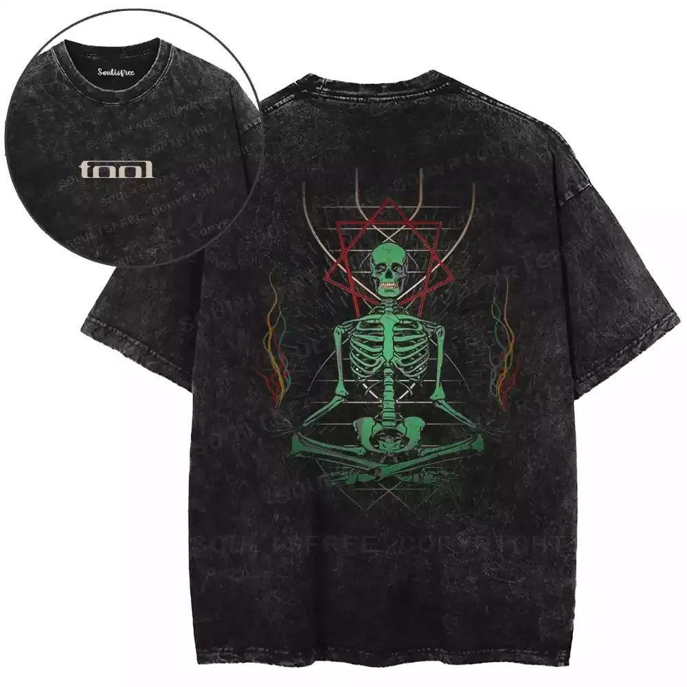Meditating Skeleton Symbol Washed T-shirt