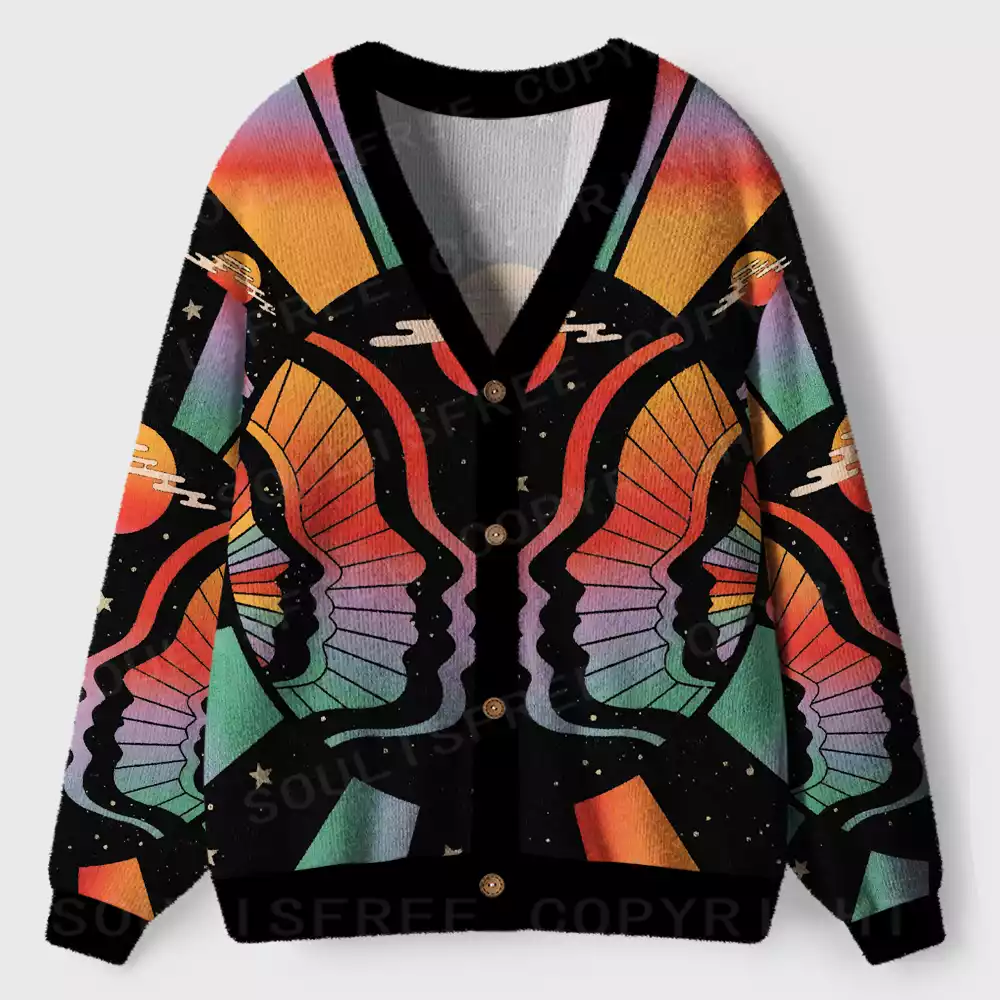 Chromatic Winged Twin Cosmos Ugly Cardigan Sweaters