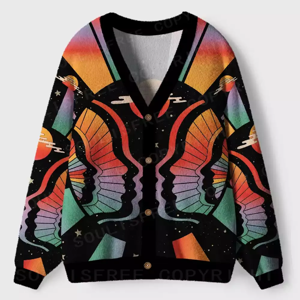 Chromatic Winged Twin Cosmos Ugly Cardigan Sweaters