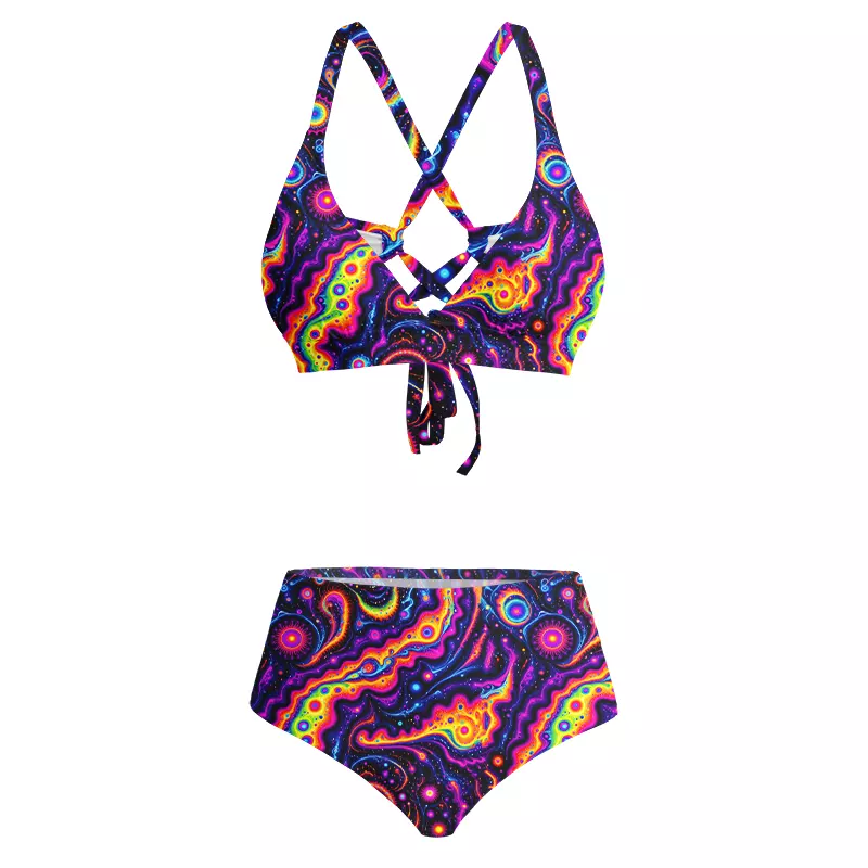 Soulisfree Psychedelic Nebula Vibrant  Glitch Cross Bikini