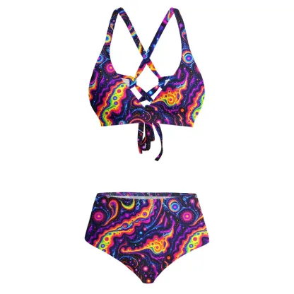 Soulisfree Psychedelic Nebula Vibrant  Glitch Cross Bikini