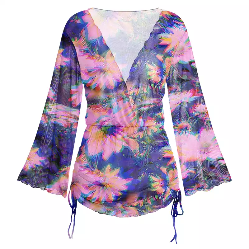 Soulisfree Iridescent Bloom  Sheer Mesh Cover Up