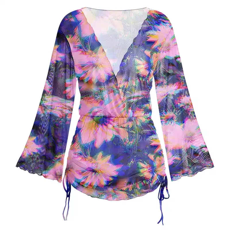Soulisfree Iridescent Bloom Sheer Mesh Cover Up
