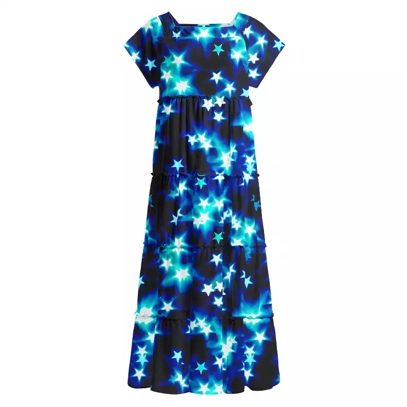 Soulisfree Neon Night Sky Square Neck Maxi Dress