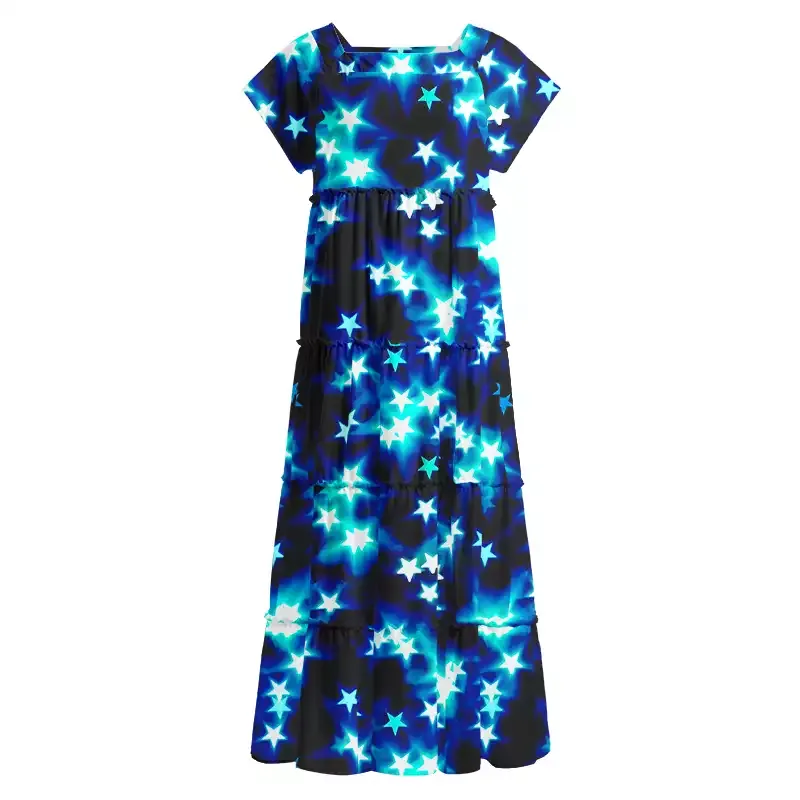 Soulisfree Neon Night Sky Square Neck Maxi Dress