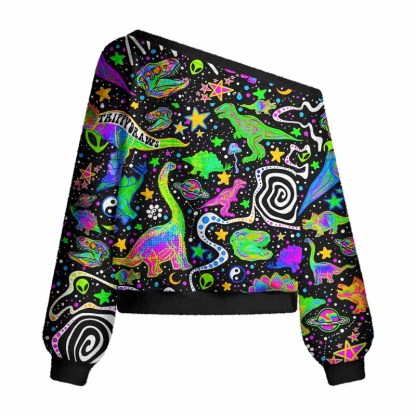 Soulisfree Cosmic Dino Trip Women's Fuzzy Crewneck Sweater