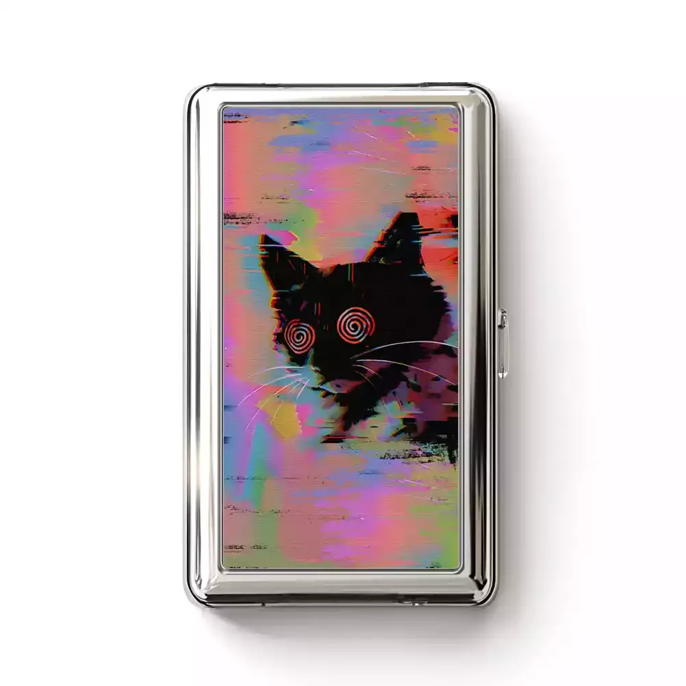 Designed Soulisfree Glitchy Cat Metal Pocket Case