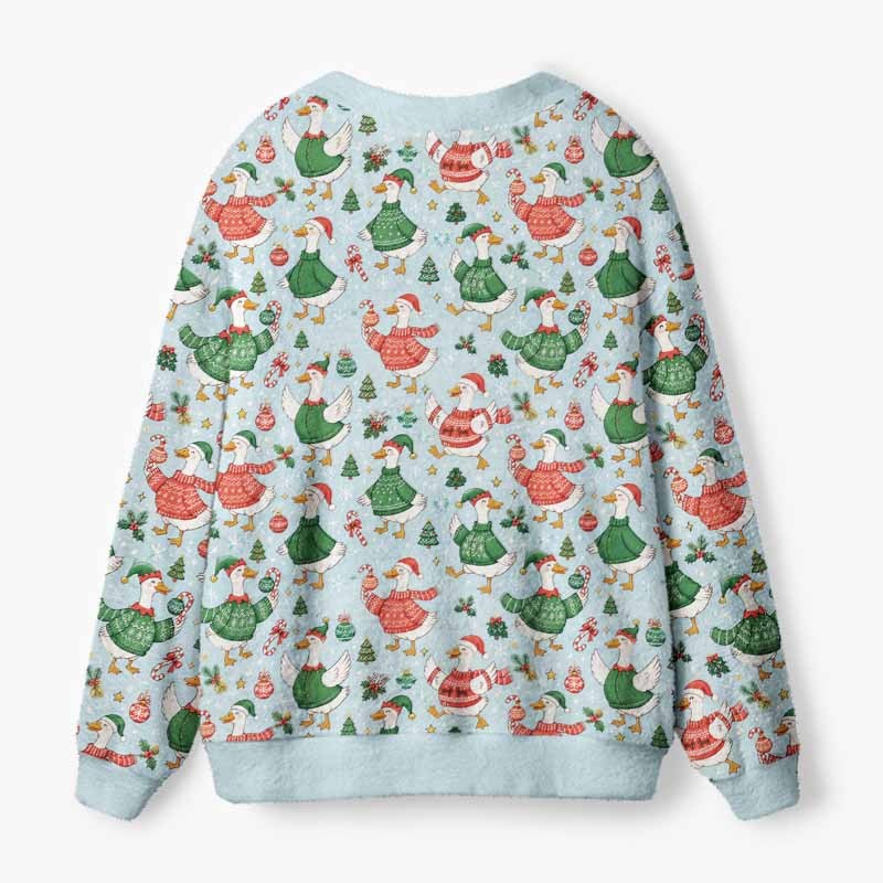 Soulisfree Merry Goosemas Christmas Fuzzy Cardigan Sweater