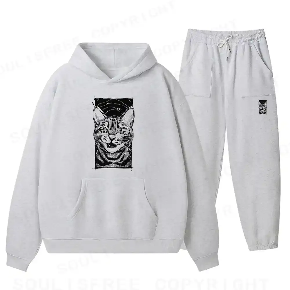 Hypnotic Cat Fleece Hoodie Set