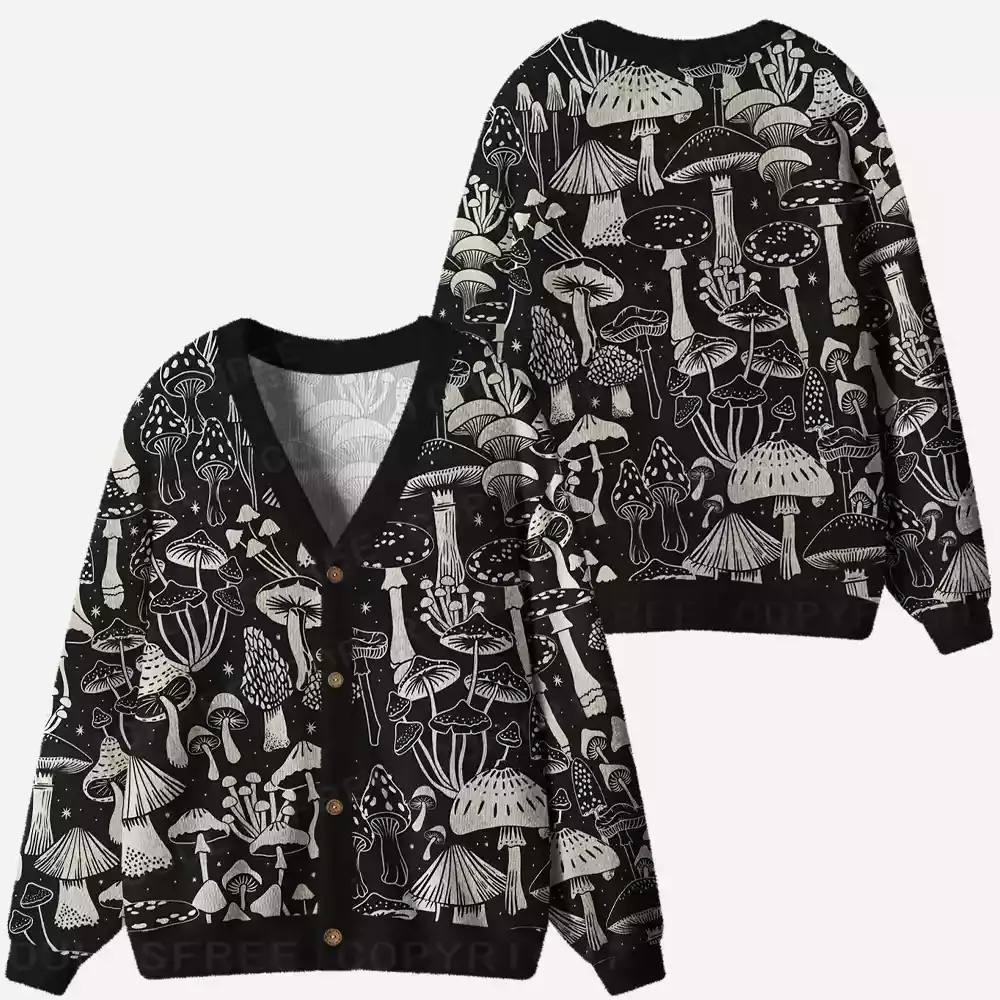 Mystic Mushroom Forest Ugly Cardigan Sweaters 