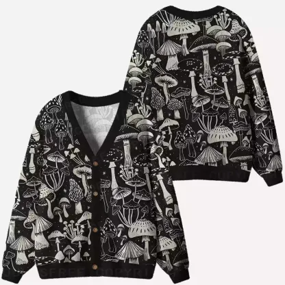 Mystic Mushroom Forest Ugly Cardigan Sweaters 