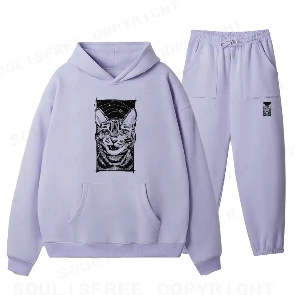Hypnotic Cat Fleece Hoodie Set