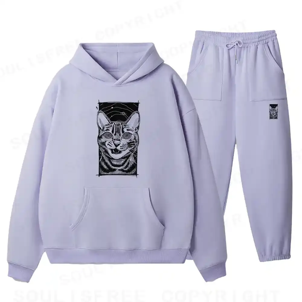 Hypnotic Cat Fleece Hoodie Set