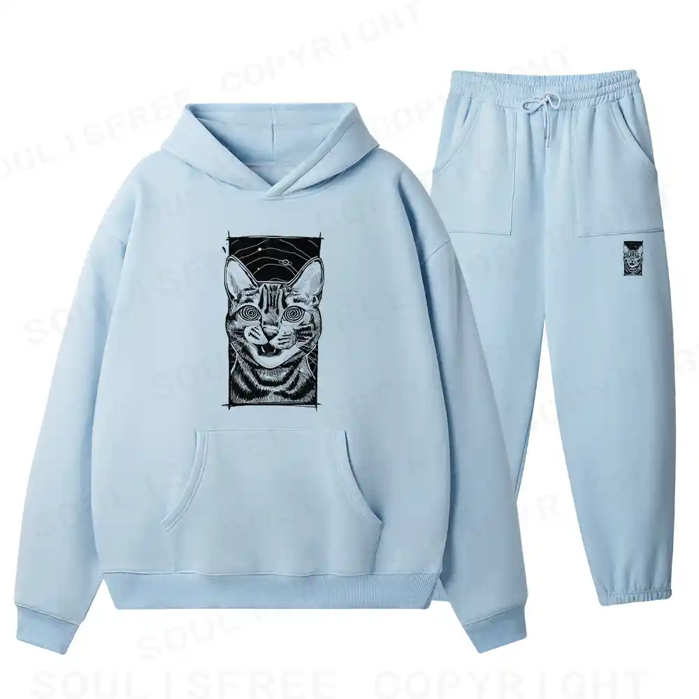 Hypnotic Cat Fleece Hoodie Set