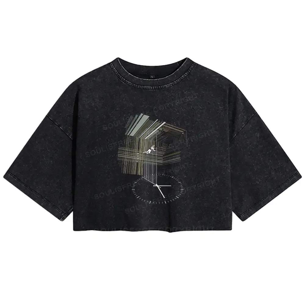 Designed Secret Behind The Bookshelf Washed Crop T-shirt