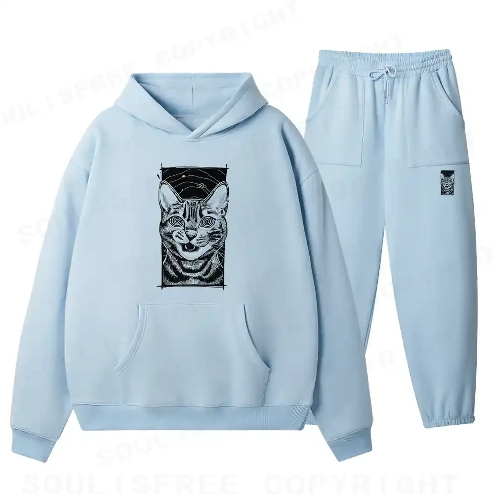 Hypnotic Cat Fleece Hoodie Set