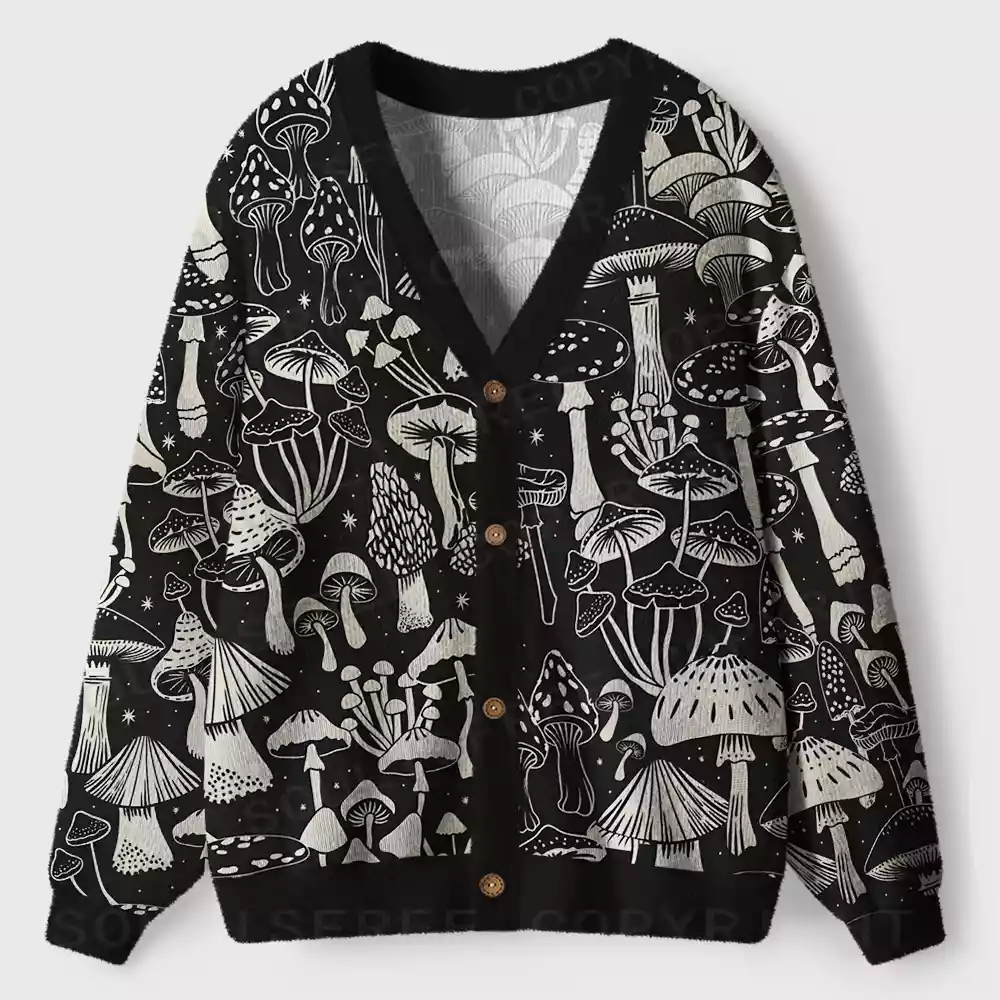 Mystic Mushroom Forest Ugly Cardigan Sweaters 