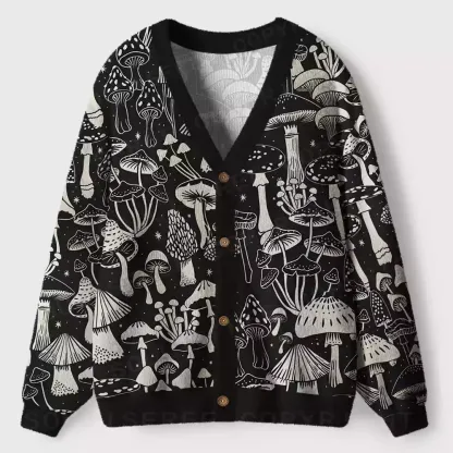Mystic Mushroom Forest Ugly Cardigan Sweaters 