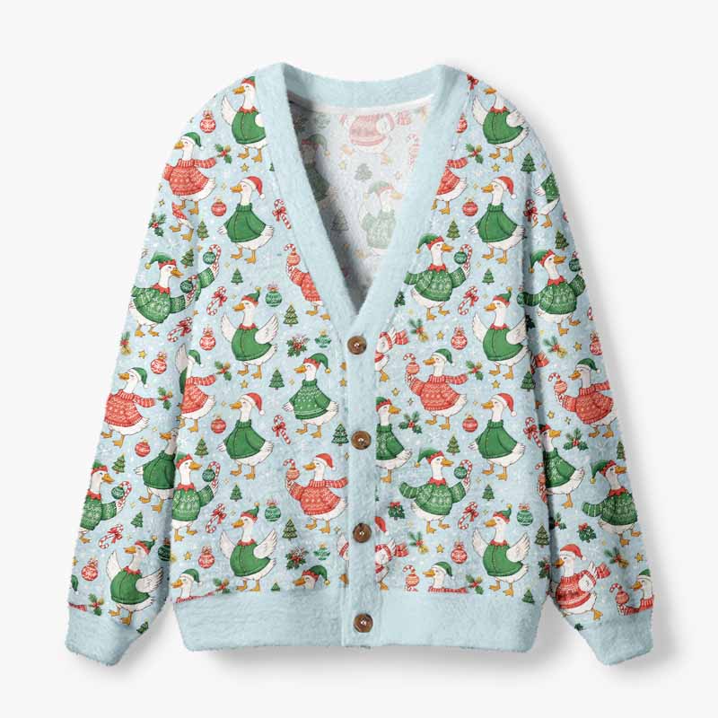 Soulisfree Merry Goosemas Christmas Fuzzy Cardigan Sweater