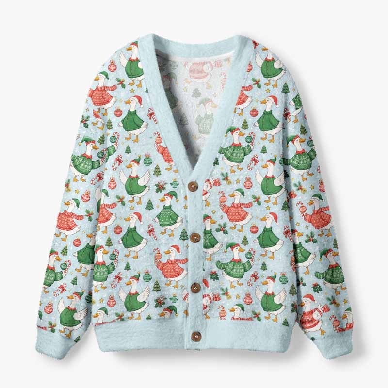 Soulisfree Merry Goosemas Christmas Fuzzy Cardigan Sweater