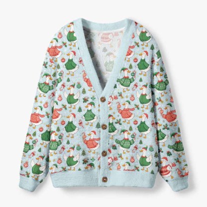 Soulisfree Merry Goosemas Christmas Fuzzy Cardigan Sweater
