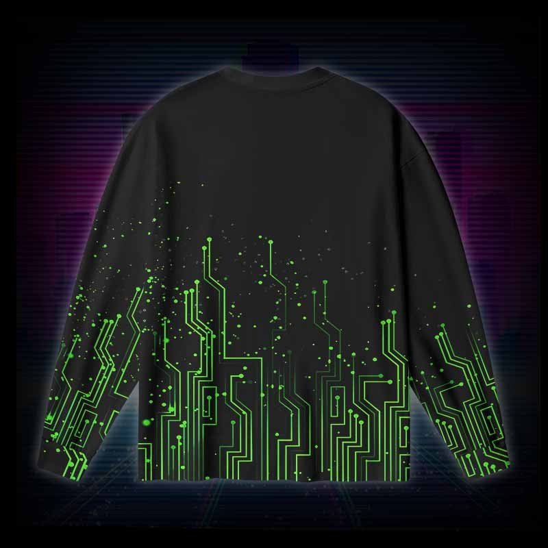 Soulisfree Vintage circuit board Long Sleeve Cotton Tee