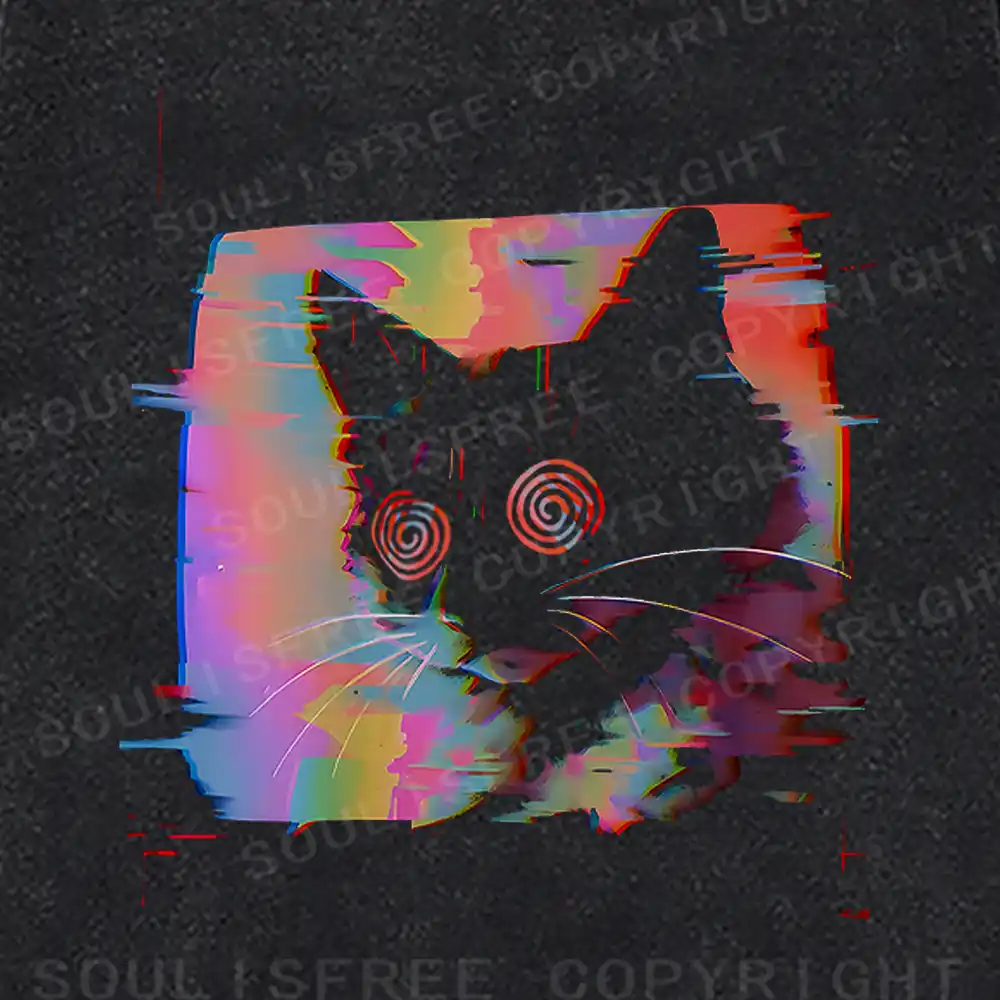 Glitch Cat Washed Sweatshirts