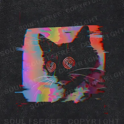 Glitch Cat Washed Sweatshirts