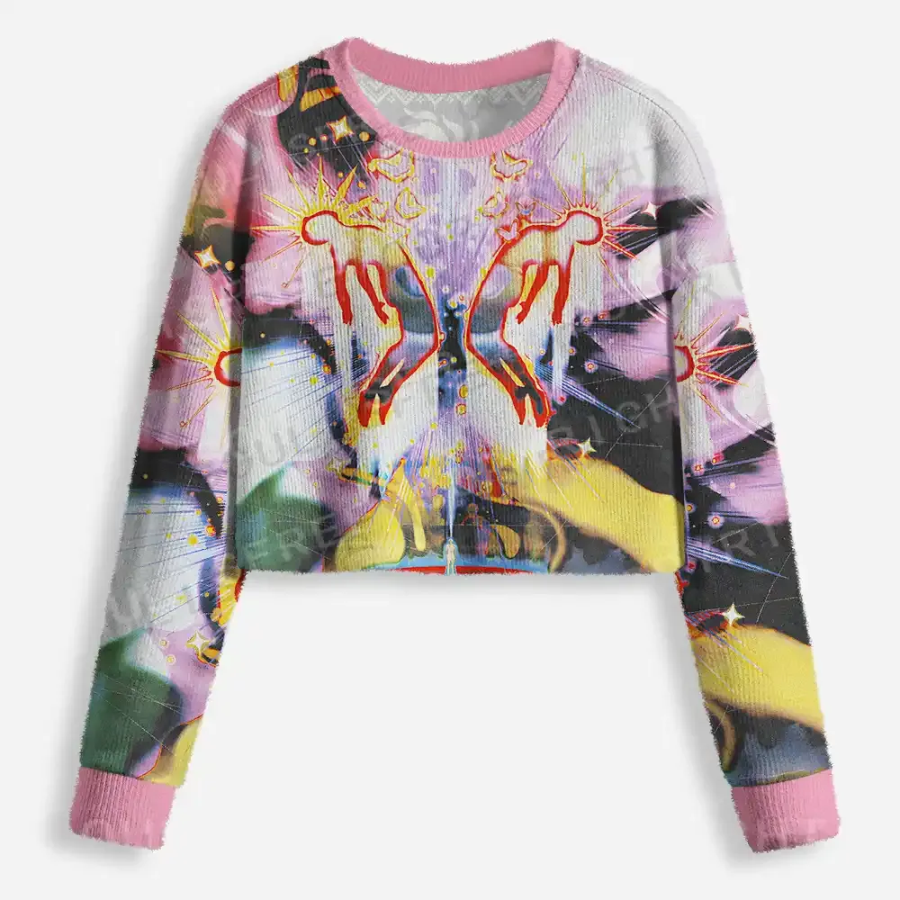 Radiant Celestial Figure Cropped Ugly Christmas Sweater