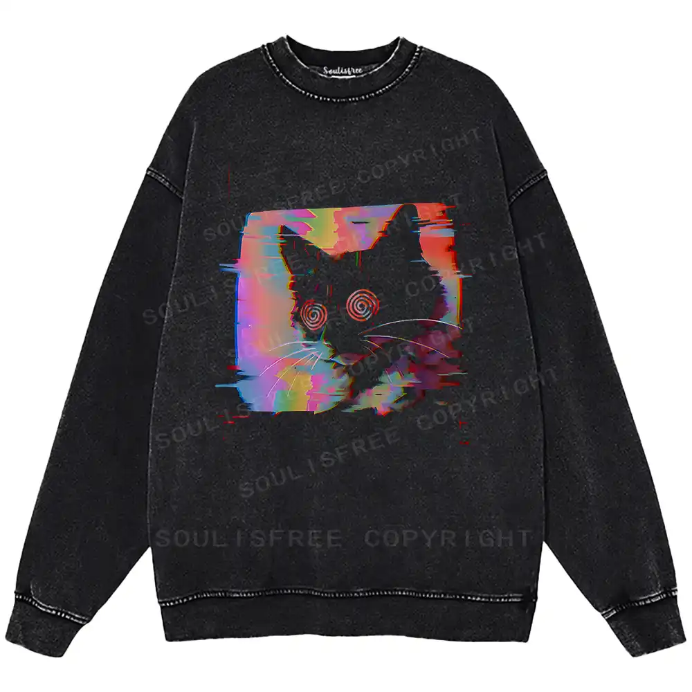 Glitch Cat Washed Sweatshirts