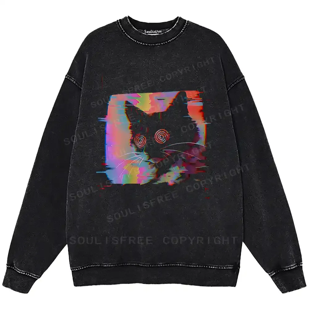 Glitch Cat Washed Sweatshirts