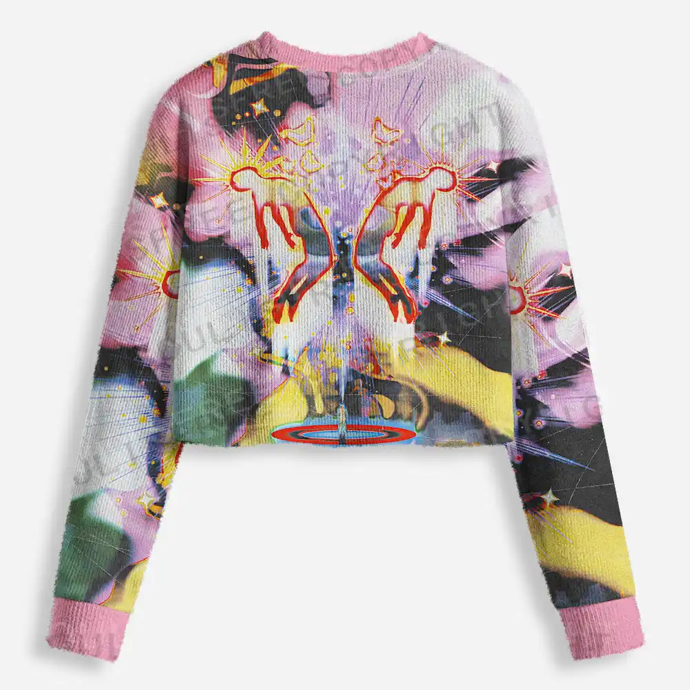 Radiant Celestial Figure Cropped Ugly Christmas Sweater