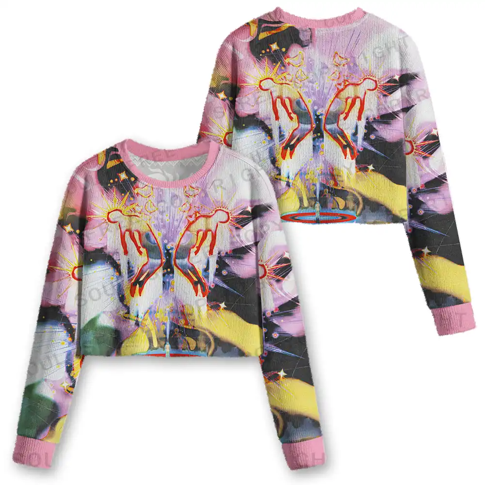 Radiant Celestial Figure Cropped Ugly Christmas Sweater