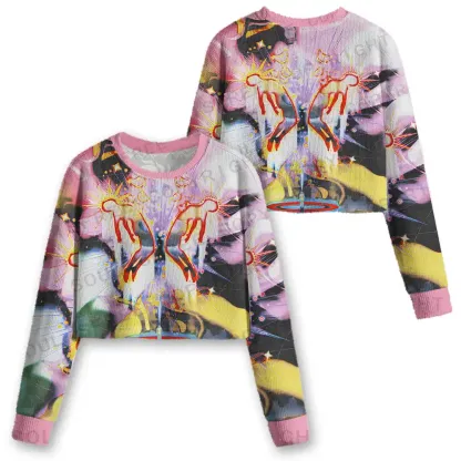 Radiant Celestial Figure Cropped Ugly Christmas Sweater