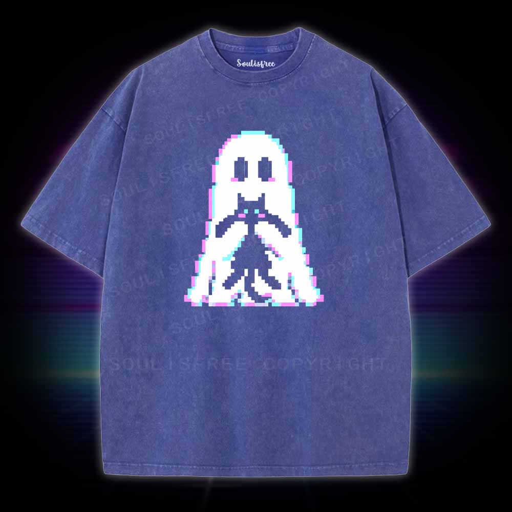 Soulisfree Pixel Ghost with  Cat  Washed Tee