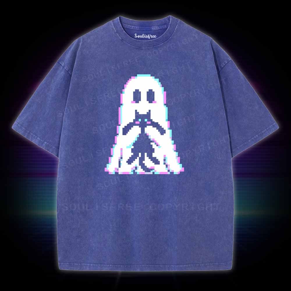 Soulisfree Pixel Ghost with  Cat  Washed Tee