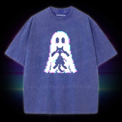 Soulisfree Pixel Ghost with  Cat  Washed Tee