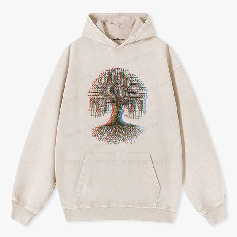 Soulisfree DIGITAL TREE OF LIFE Washed Hoodie