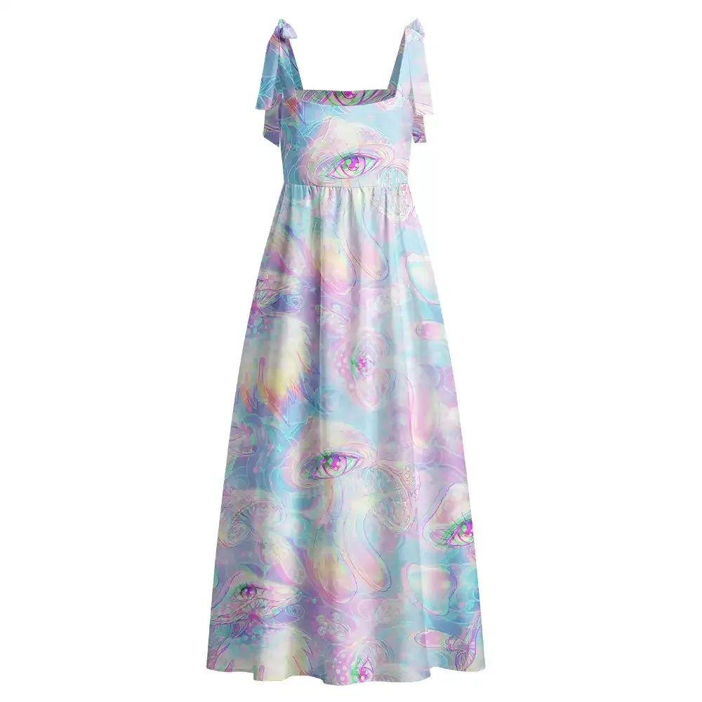 Soulisfree Pastel  All‑Seeing Eyes Maxi Dress – Bow Strap