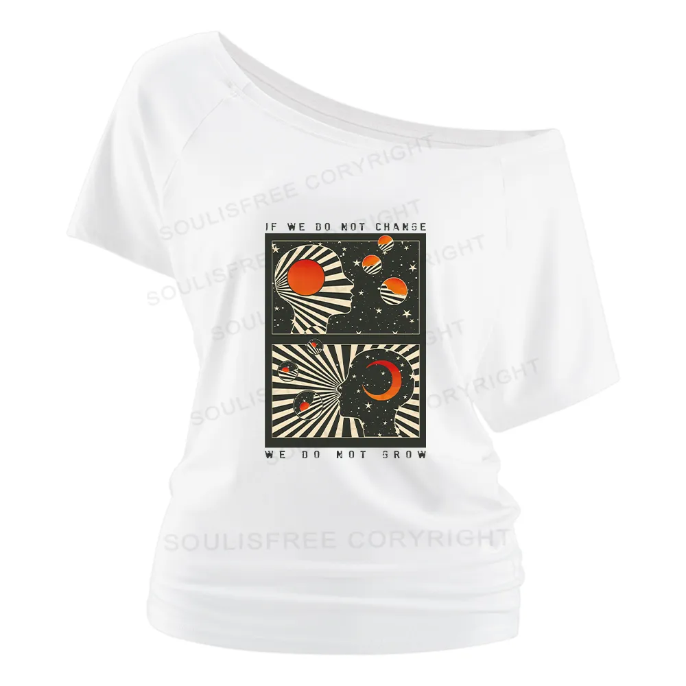 Self Growth Washed Space T-shirt Off Shoulder Top