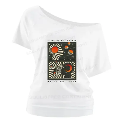 Self Growth Washed Space T-shirt Off Shoulder Top