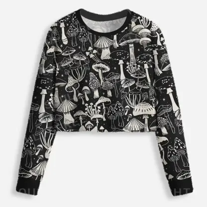 Mystic Mushroom Forest Cropped Ugly Christmas Sweater