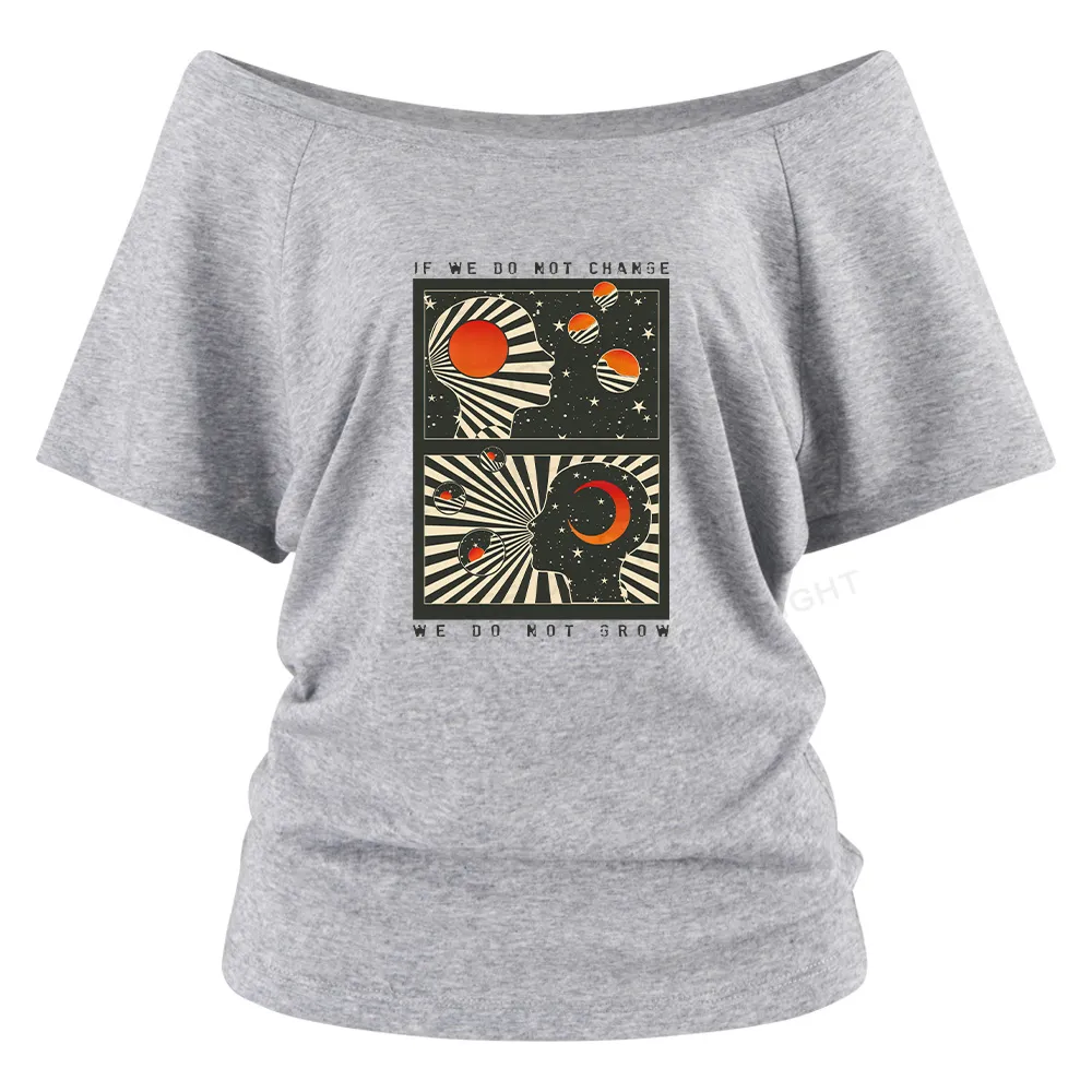 Self Growth Washed Space T-shirt Off Shoulder Top