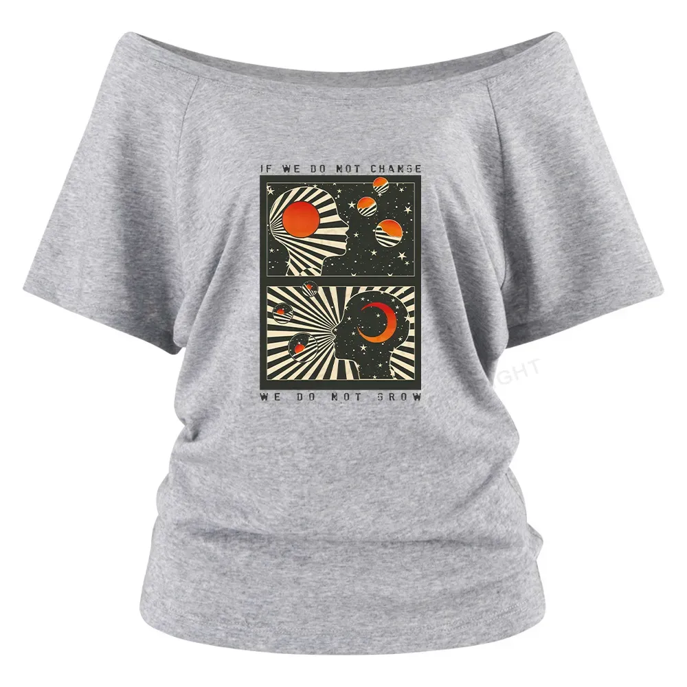 Self Growth Washed Space T-shirt Off Shoulder Top