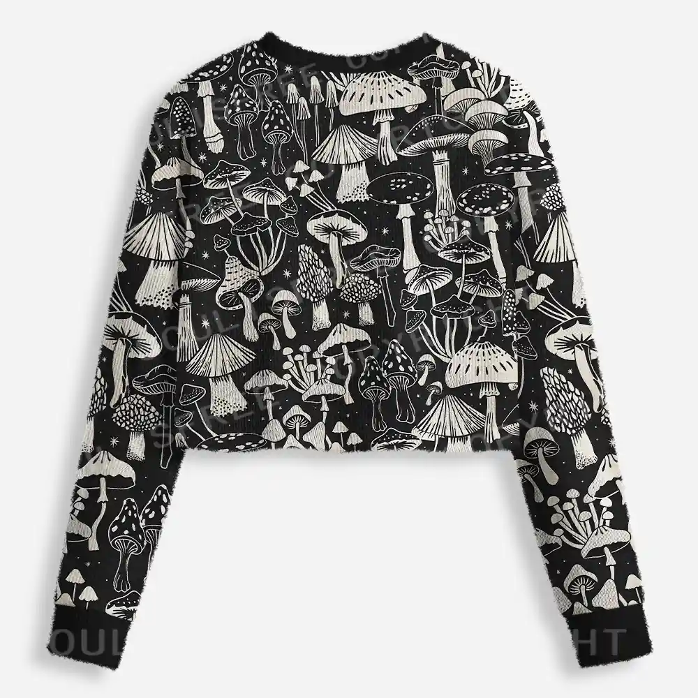 Mystic Mushroom Forest Cropped Ugly Christmas Sweater