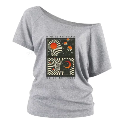 Self Growth Washed Space T-shirt Off Shoulder Top