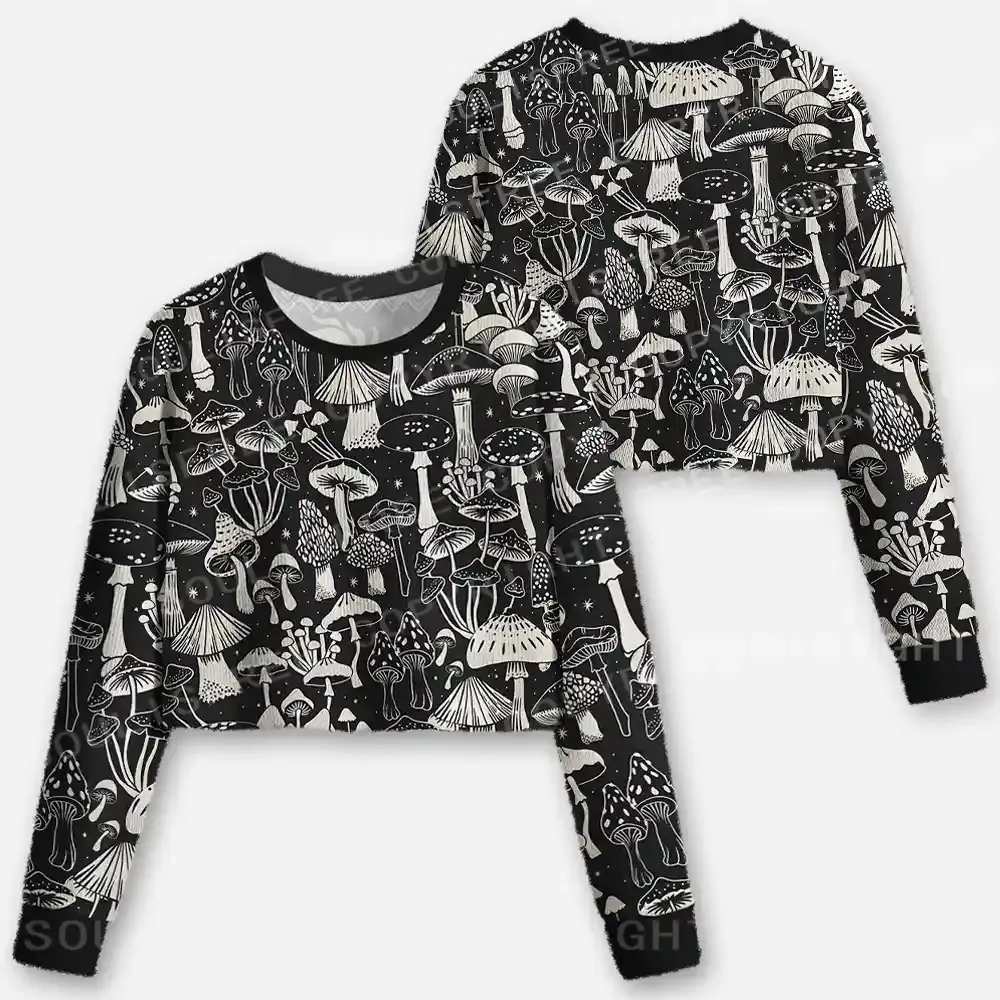 Mystic Mushroom Forest Cropped Ugly Christmas Sweater