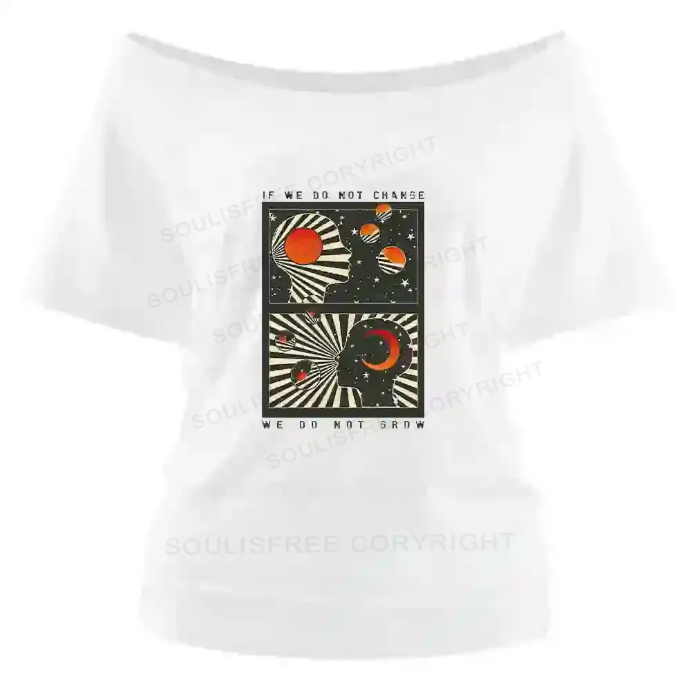 Self Growth Washed Space T-shirt Off Shoulder Top